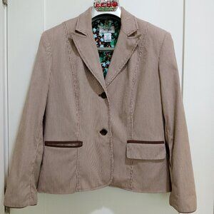 Vintage Bob Mackie Studio Brown Pinstripe Blazer with Green Floral Lining